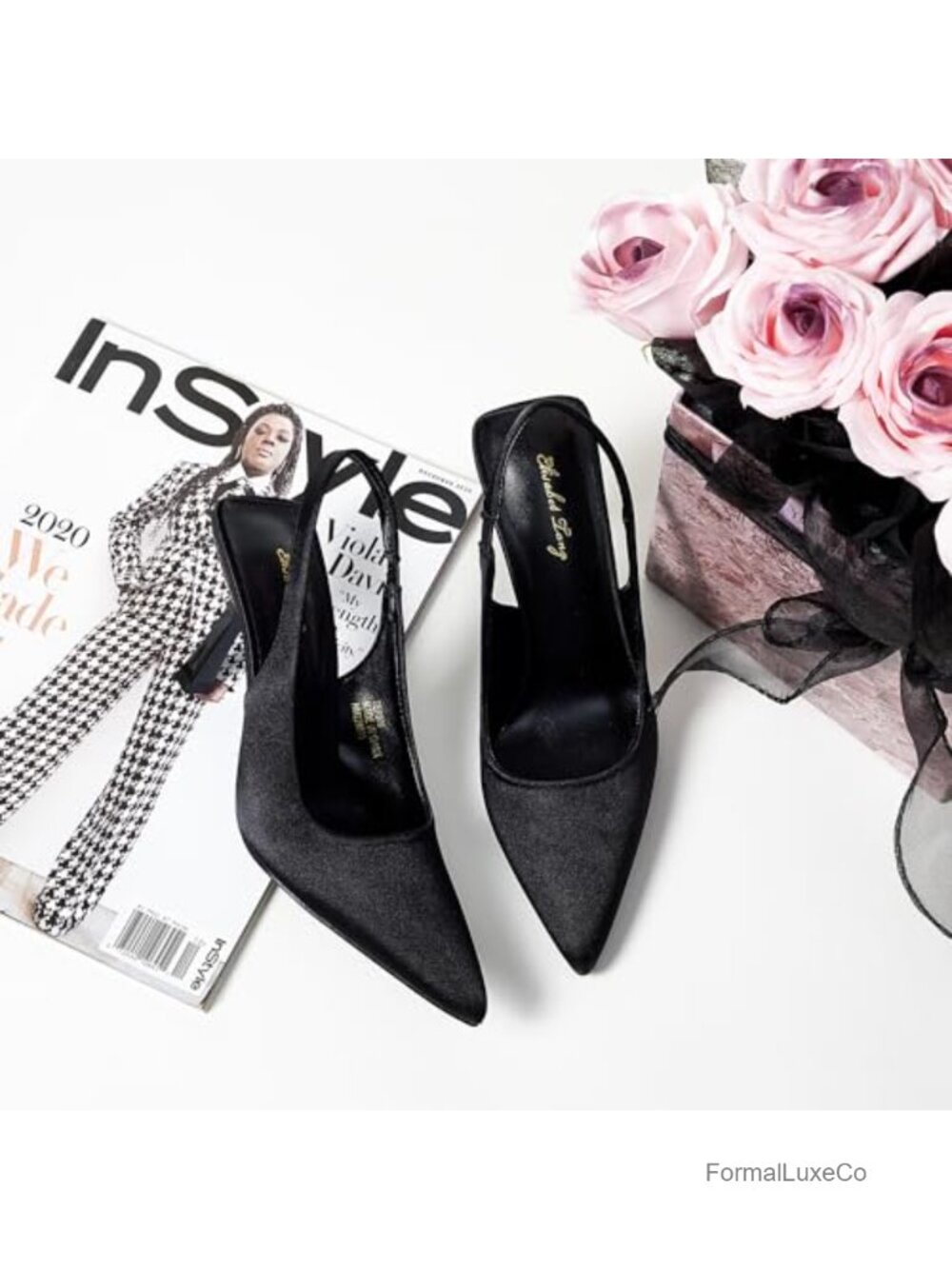 Slingback Kitten Heel Stiletto Pumps Pointed Toe Party Office - Picture 2 of 6